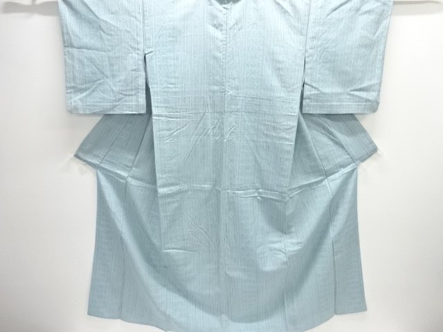 縞に更紗模様織出し本場結城紬80亀甲単衣着物（石下）